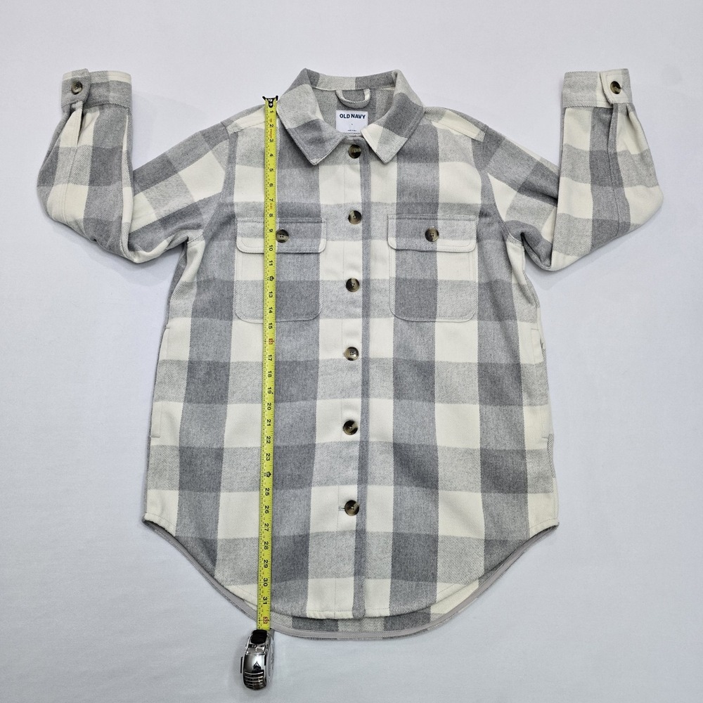 Old Navy Womens Grey White Buffalo Plaid Flannel Shacket Shirt Jacket Large - Picture 7 of 12